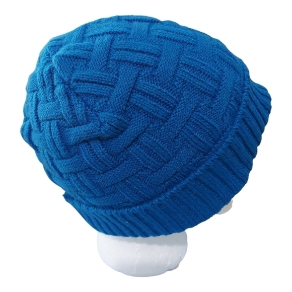 Unisex Blue Basketweave Knit Beanie Hat NWOT - Picture 3 of 6